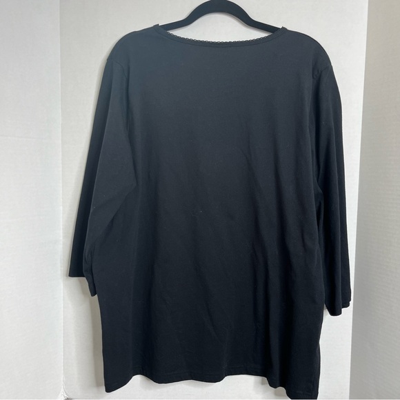 BONWORTH Women’s Large 3/4 Sleeve Black Embroidered Blouse Top Cotton Blend - Picture 7 of 7